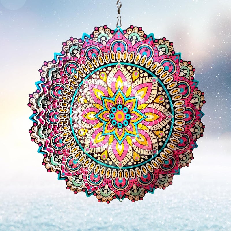 Eiryhope Mandala Blossom Wind Spinner - Metal Wind Spinners | 12inch 3D Kinetic Laser Cut Hanging Wind Sculpture & Wind Catcher | Outdoor Decor for Garden, Patio, Yard Art - Image 1